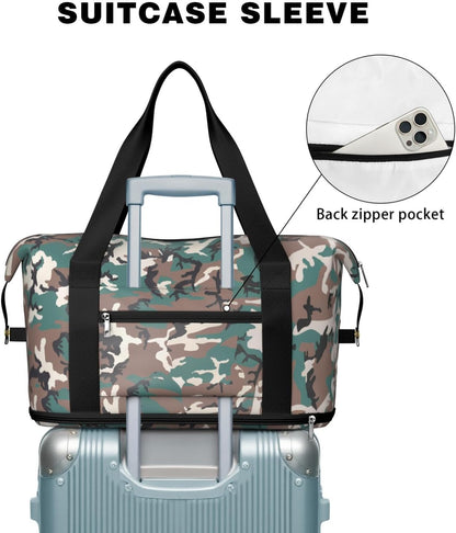 Expandable Travel Duffel Bags for Women Large - Gym Bag Waterproof Floral Weekender Beach Tote Carry on Bag with Luggage Sleeve for Spirit Airlines Personal Item Bag Overnight Mom Hospital Duffels