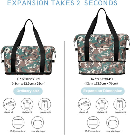 Expandable Travel Duffel Bags for Women Large - Gym Bag Waterproof Floral Weekender Beach Tote Carry on Bag with Luggage Sleeve for Spirit Airlines Personal Item Bag Overnight Mom Hospital Duffels