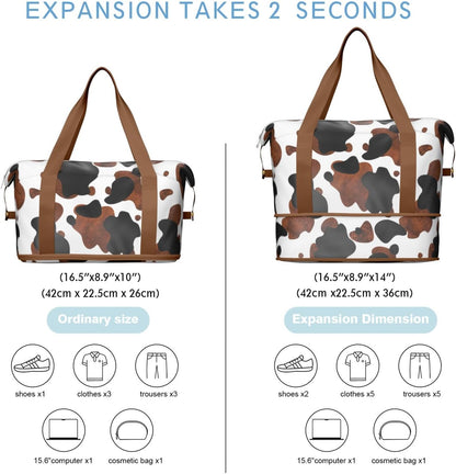 Expandable Travel Duffel Bags for Women Large - Gym Bag Waterproof Floral Weekender Beach Tote Carry on Bag with Luggage Sleeve for Spirit Airlines Personal Item Bag Overnight Mom Hospital Duffels