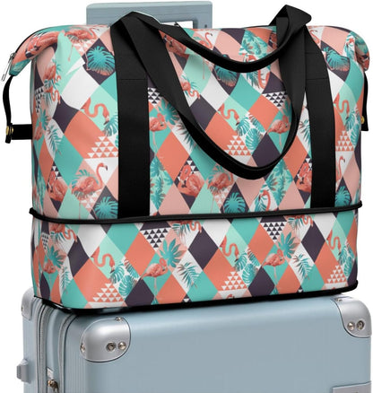 Expandable Travel Duffel Bags for Women Large - Gym Bag Waterproof Floral Weekender Beach Tote Carry on Bag with Luggage Sleeve for Spirit Airlines Personal Item Bag Overnight Mom Hospital Duffels