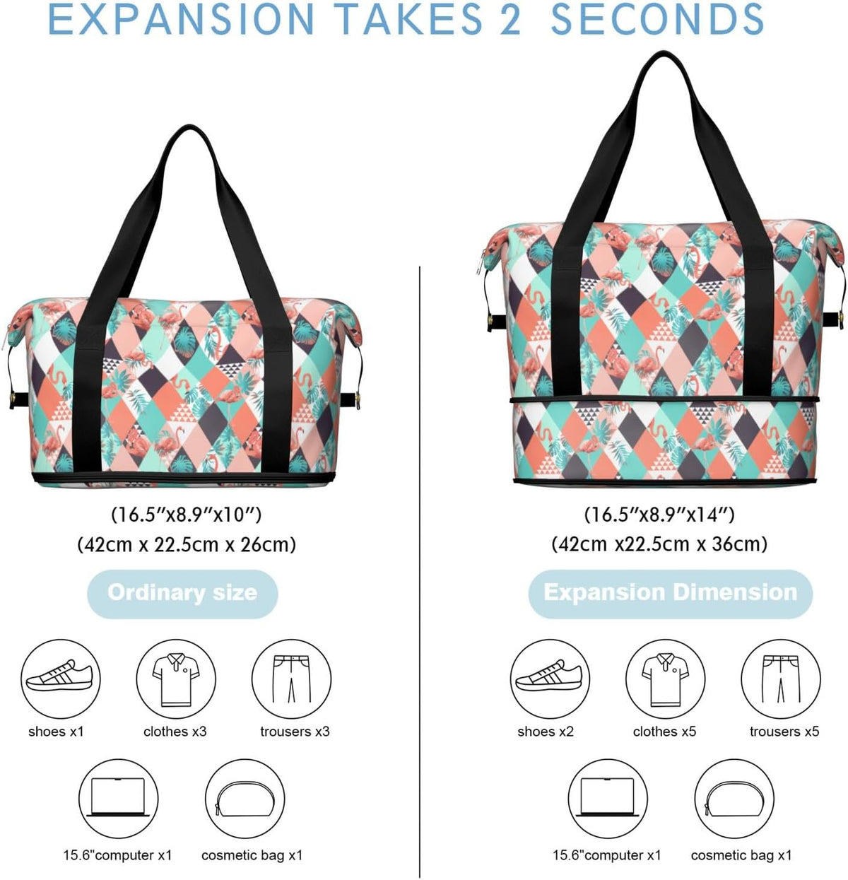 Expandable Travel Duffel Bags for Women Large - Gym Bag Waterproof Floral Weekender Beach Tote Carry on Bag with Luggage Sleeve for Spirit Airlines Personal Item Bag Overnight Mom Hospital Duffels