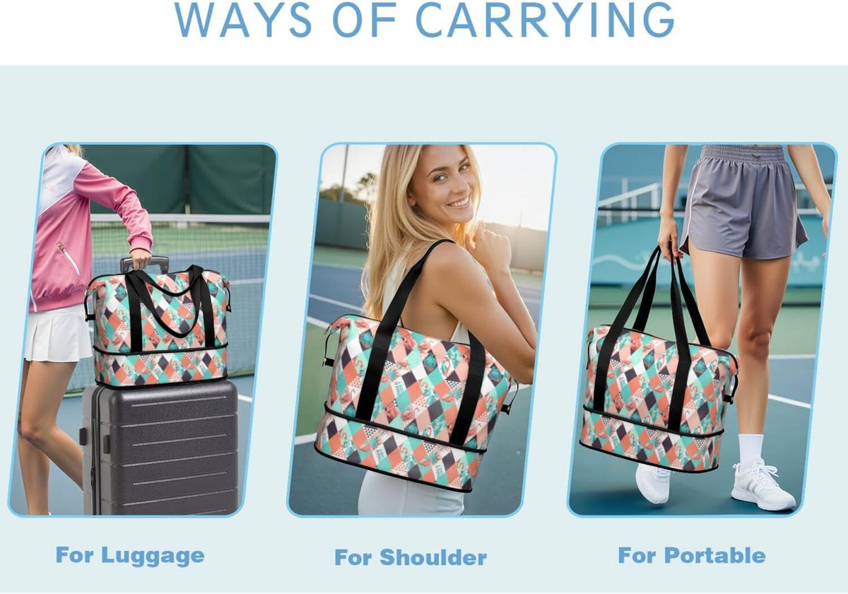 Expandable Travel Duffel Bags for Women Large - Gym Bag Waterproof Floral Weekender Beach Tote Carry on Bag with Luggage Sleeve for Spirit Airlines Personal Item Bag Overnight Mom Hospital Duffels