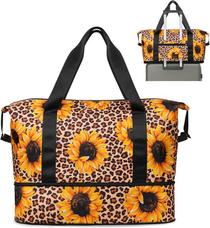 Expandable Travel Duffel Bags for Women Large - Gym Bag Waterproof Floral Weekender Beach Tote Carry on Bag with Luggage Sleeve for Spirit Airlines Personal Item Bag Overnight Mom Hospital Duffels