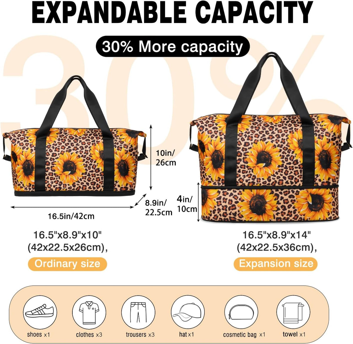 Expandable Travel Duffel Bags for Women Large - Gym Bag Waterproof Floral Weekender Beach Tote Carry on Bag with Luggage Sleeve for Spirit Airlines Personal Item Bag Overnight Mom Hospital Duffels