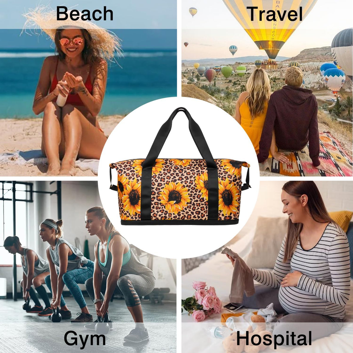 Expandable Travel Duffel Bags for Women Large - Gym Bag Waterproof Floral Weekender Beach Tote Carry on Bag with Luggage Sleeve for Spirit Airlines Personal Item Bag Overnight Mom Hospital Duffels
