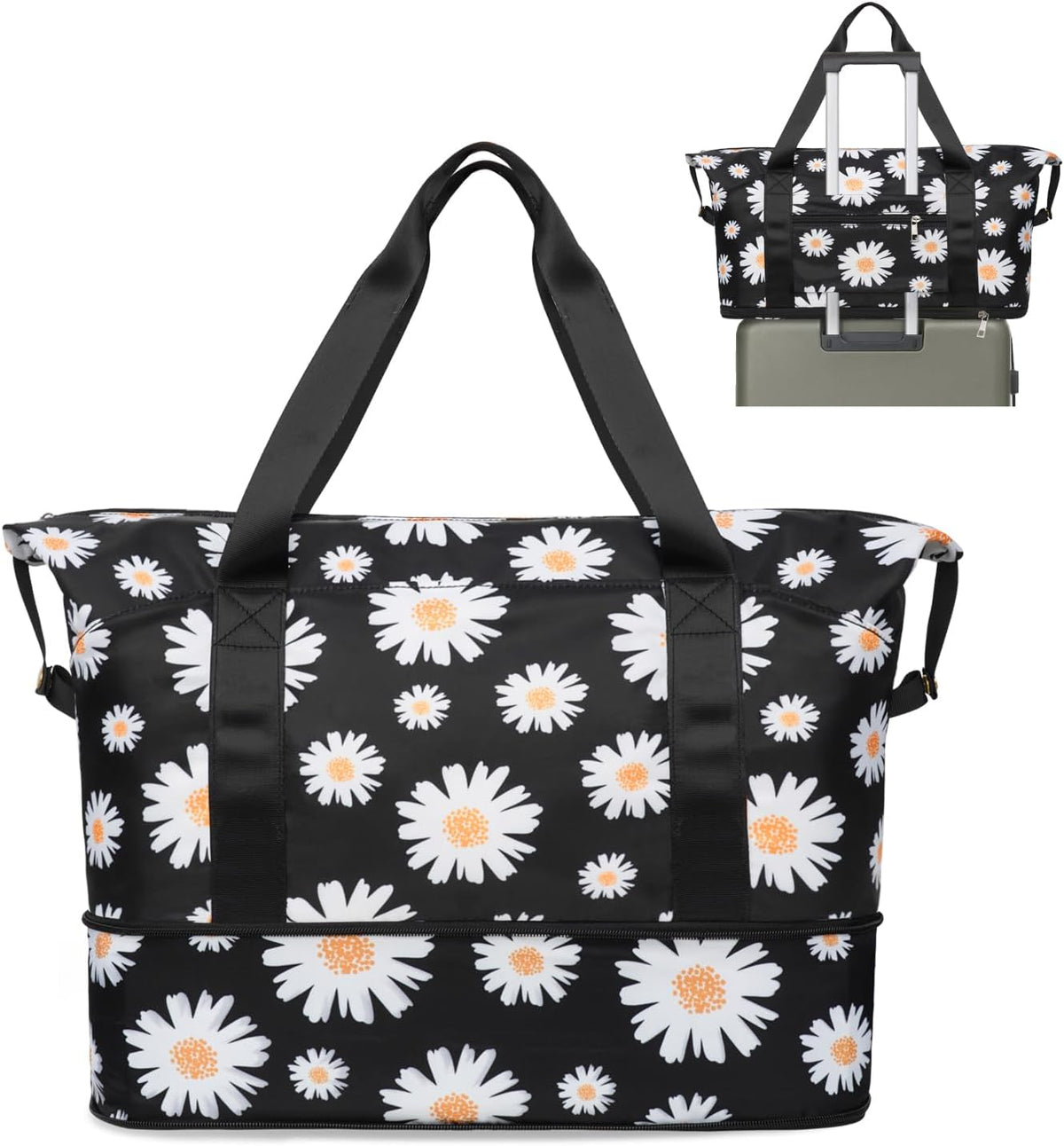 Expandable Travel Duffel Bags for Women Large - Gym Bag Waterproof Floral Weekender Beach Tote Carry on Bag with Luggage Sleeve for Spirit Airlines Personal Item Bag Overnight Mom Hospital Duffels