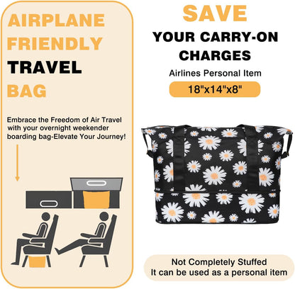 Expandable Travel Duffel Bags for Women Large - Gym Bag Waterproof Floral Weekender Beach Tote Carry on Bag with Luggage Sleeve for Spirit Airlines Personal Item Bag Overnight Mom Hospital Duffels