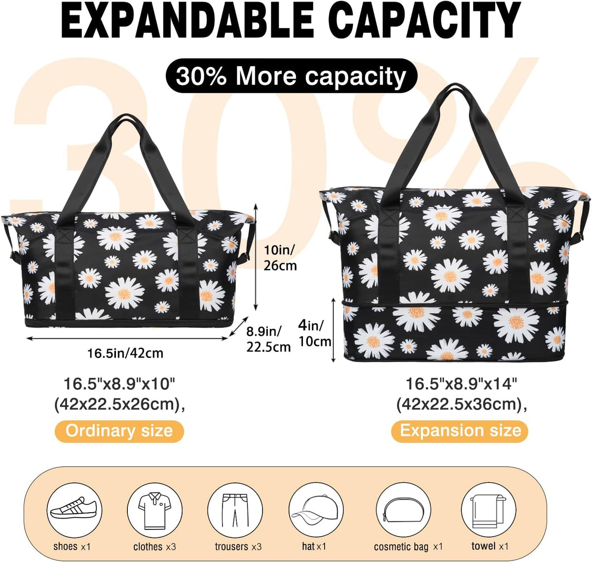 Expandable Travel Duffel Bags for Women Large - Gym Bag Waterproof Floral Weekender Beach Tote Carry on Bag with Luggage Sleeve for Spirit Airlines Personal Item Bag Overnight Mom Hospital Duffels