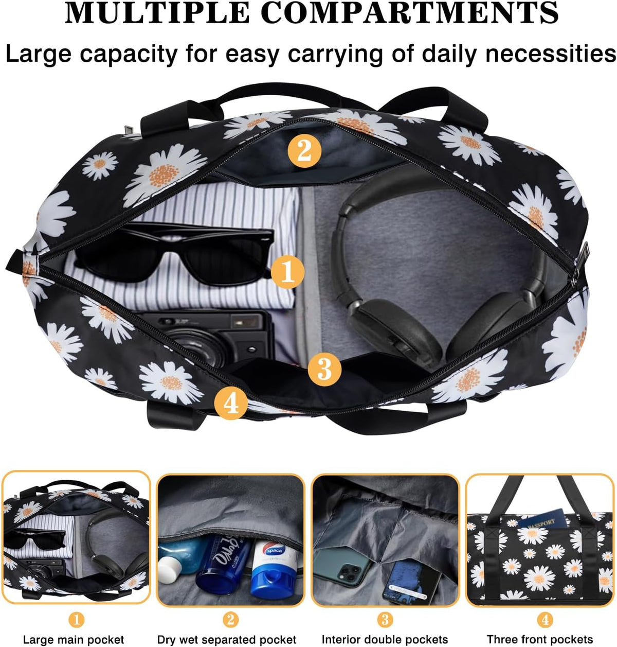 Expandable Travel Duffel Bags for Women Large - Gym Bag Waterproof Floral Weekender Beach Tote Carry on Bag with Luggage Sleeve for Spirit Airlines Personal Item Bag Overnight Mom Hospital Duffels