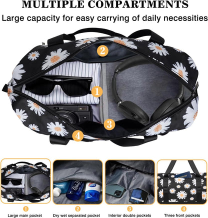 Expandable Travel Duffel Bags for Women Large - Gym Bag Waterproof Floral Weekender Beach Tote Carry on Bag with Luggage Sleeve for Spirit Airlines Personal Item Bag Overnight Mom Hospital Duffels
