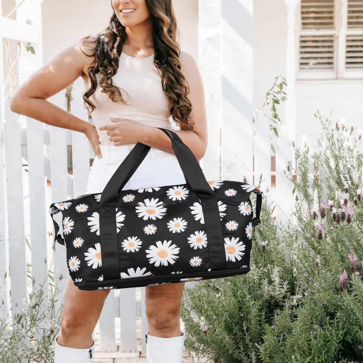 Expandable Travel Duffel Bags for Women Large - Gym Bag Waterproof Floral Weekender Beach Tote Carry on Bag with Luggage Sleeve for Spirit Airlines Personal Item Bag Overnight Mom Hospital Duffels
