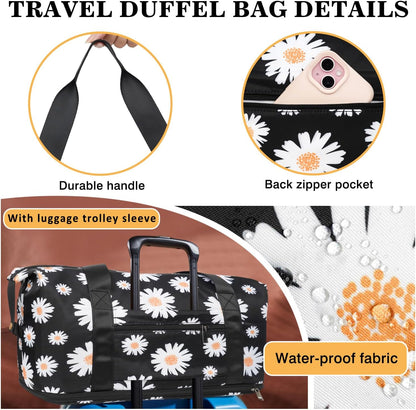Expandable Travel Duffel Bags for Women Large - Gym Bag Waterproof Floral Weekender Beach Tote Carry on Bag with Luggage Sleeve for Spirit Airlines Personal Item Bag Overnight Mom Hospital Duffels