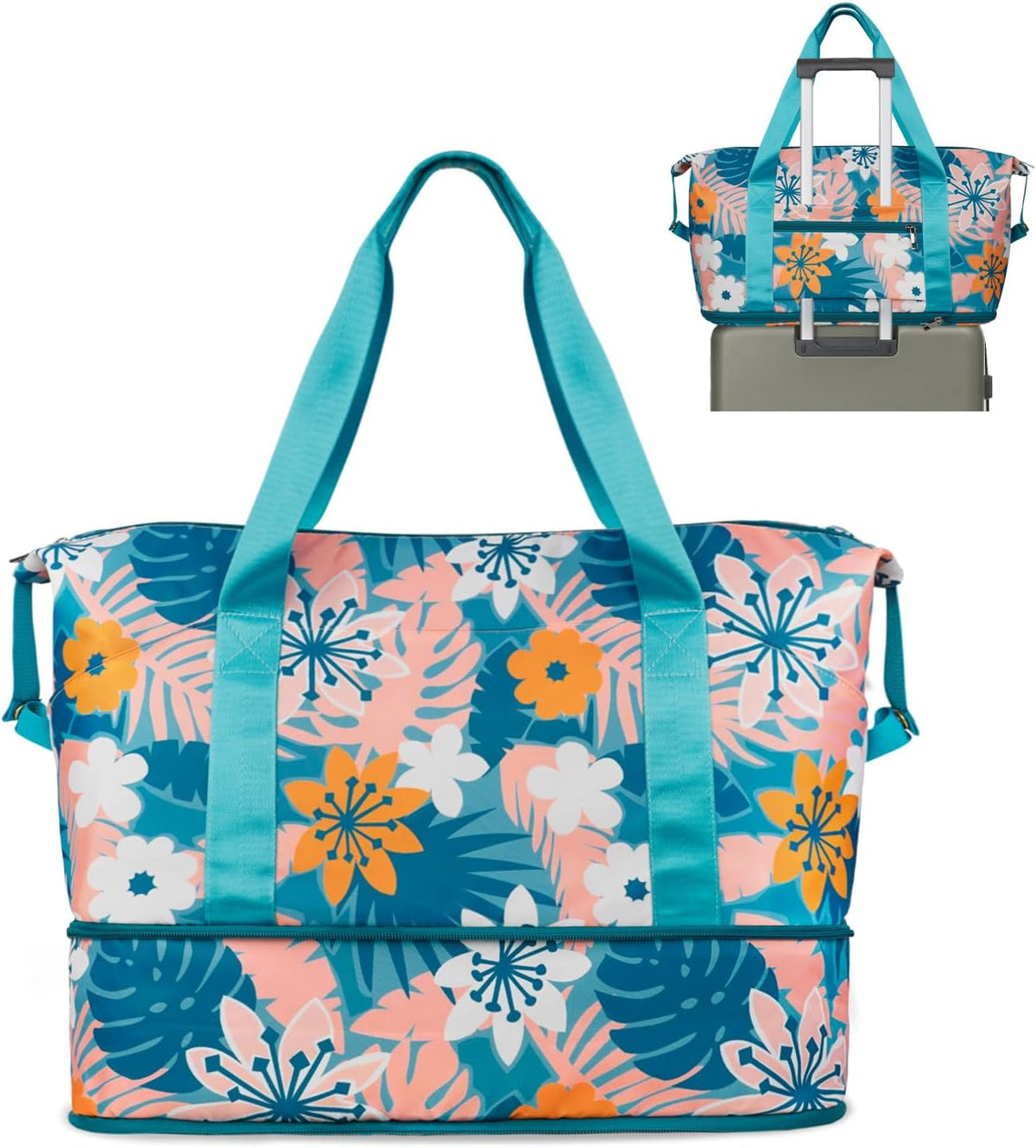 Expandable Travel Duffel Bags for Women Large - Gym Bag Waterproof Floral Weekender Beach Tote Carry on Bag with Luggage Sleeve for Spirit Airlines Personal Item Bag Overnight Mom Hospital Duffels