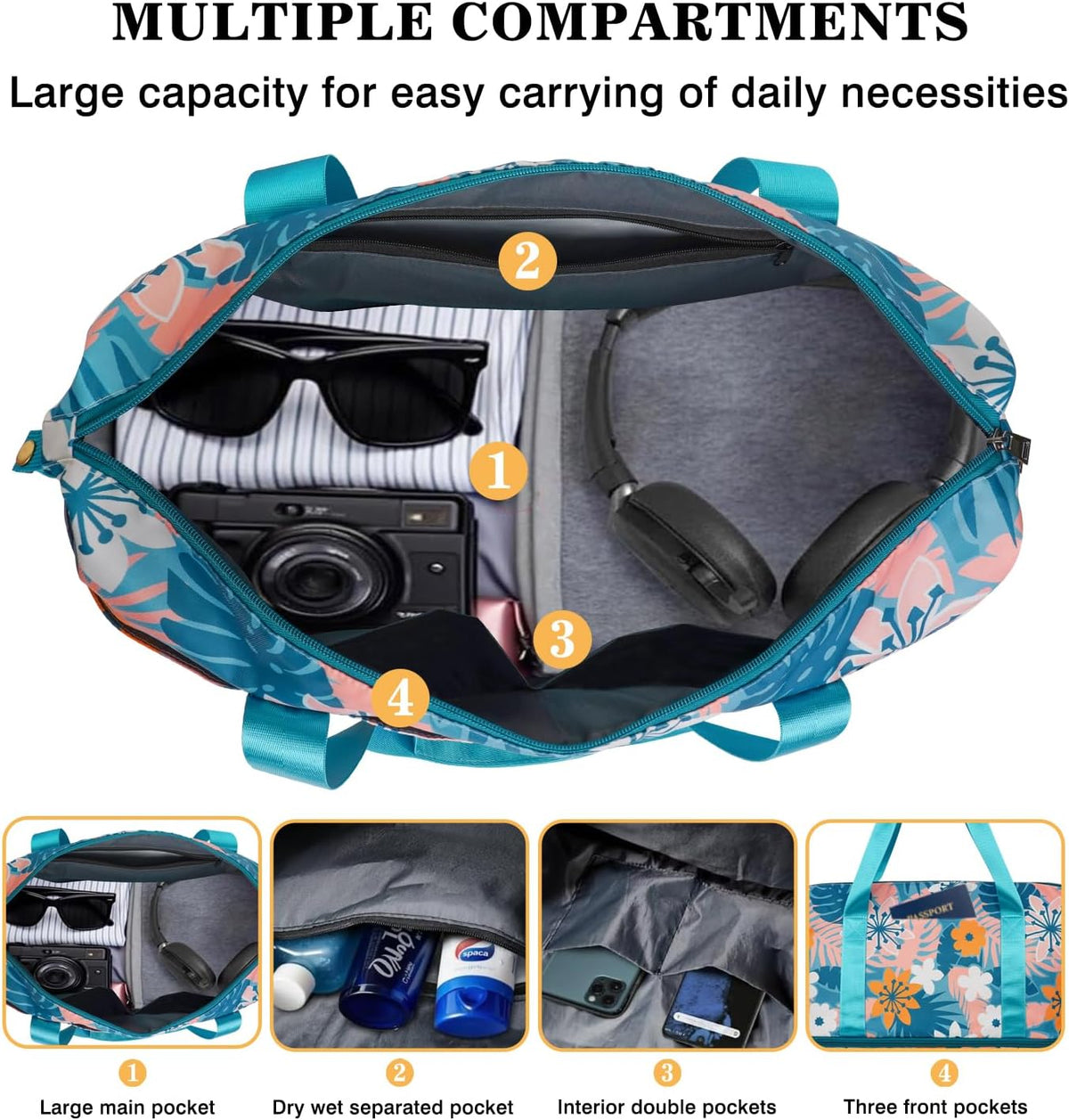 Expandable Travel Duffel Bags for Women Large - Gym Bag Waterproof Floral Weekender Beach Tote Carry on Bag with Luggage Sleeve for Spirit Airlines Personal Item Bag Overnight Mom Hospital Duffels