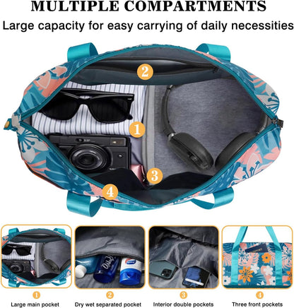 Expandable Travel Duffel Bags for Women Large - Gym Bag Waterproof Floral Weekender Beach Tote Carry on Bag with Luggage Sleeve for Spirit Airlines Personal Item Bag Overnight Mom Hospital Duffels