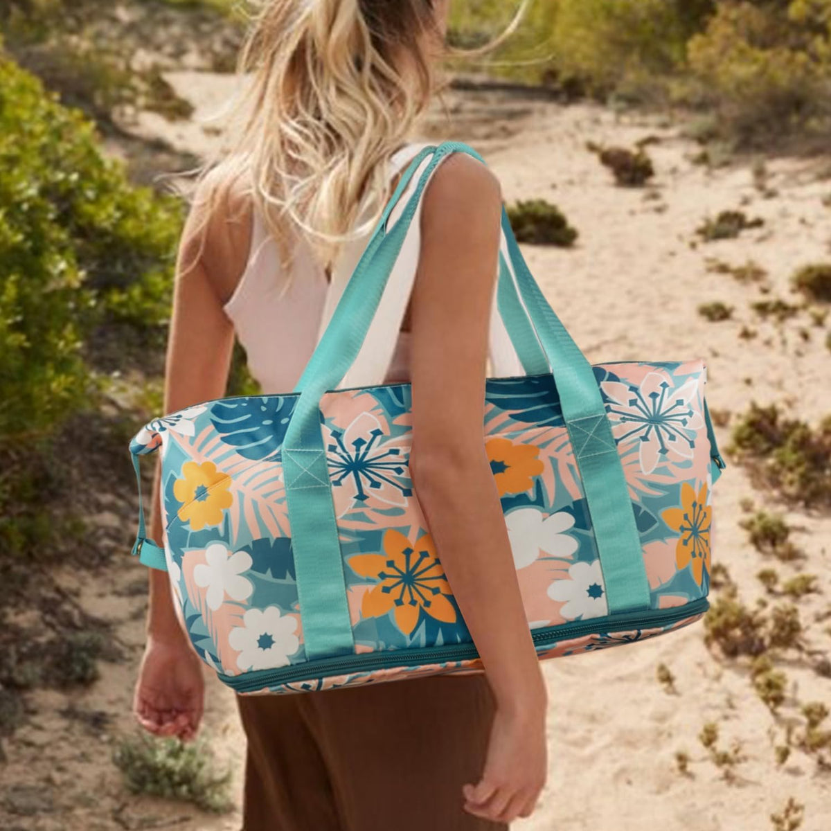 Expandable Travel Duffel Bags for Women Large - Gym Bag Waterproof Floral Weekender Beach Tote Carry on Bag with Luggage Sleeve for Spirit Airlines Personal Item Bag Overnight Mom Hospital Duffels