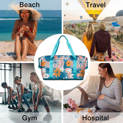 Expandable Travel Duffel Bags for Women Large - Gym Bag Waterproof Floral Weekender Beach Tote Carry on Bag with Luggage Sleeve for Spirit Airlines Personal Item Bag Overnight Mom Hospital Duffels