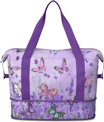 Expandable Travel Duffel Bags for Women Large - Gym Bag Waterproof Floral Weekender Beach Tote Carry on Bag with Luggage Sleeve for Spirit Airlines Personal Item Bag Overnight Mom Hospital Duffels