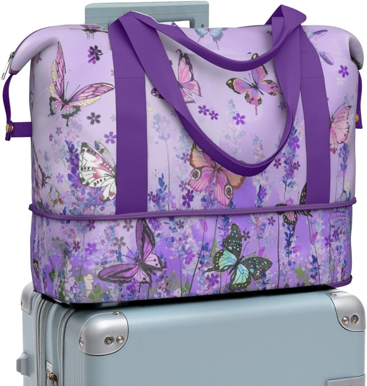 Expandable Travel Duffel Bags for Women Large - Gym Bag Waterproof Floral Weekender Beach Tote Carry on Bag with Luggage Sleeve for Spirit Airlines Personal Item Bag Overnight Mom Hospital Duffels