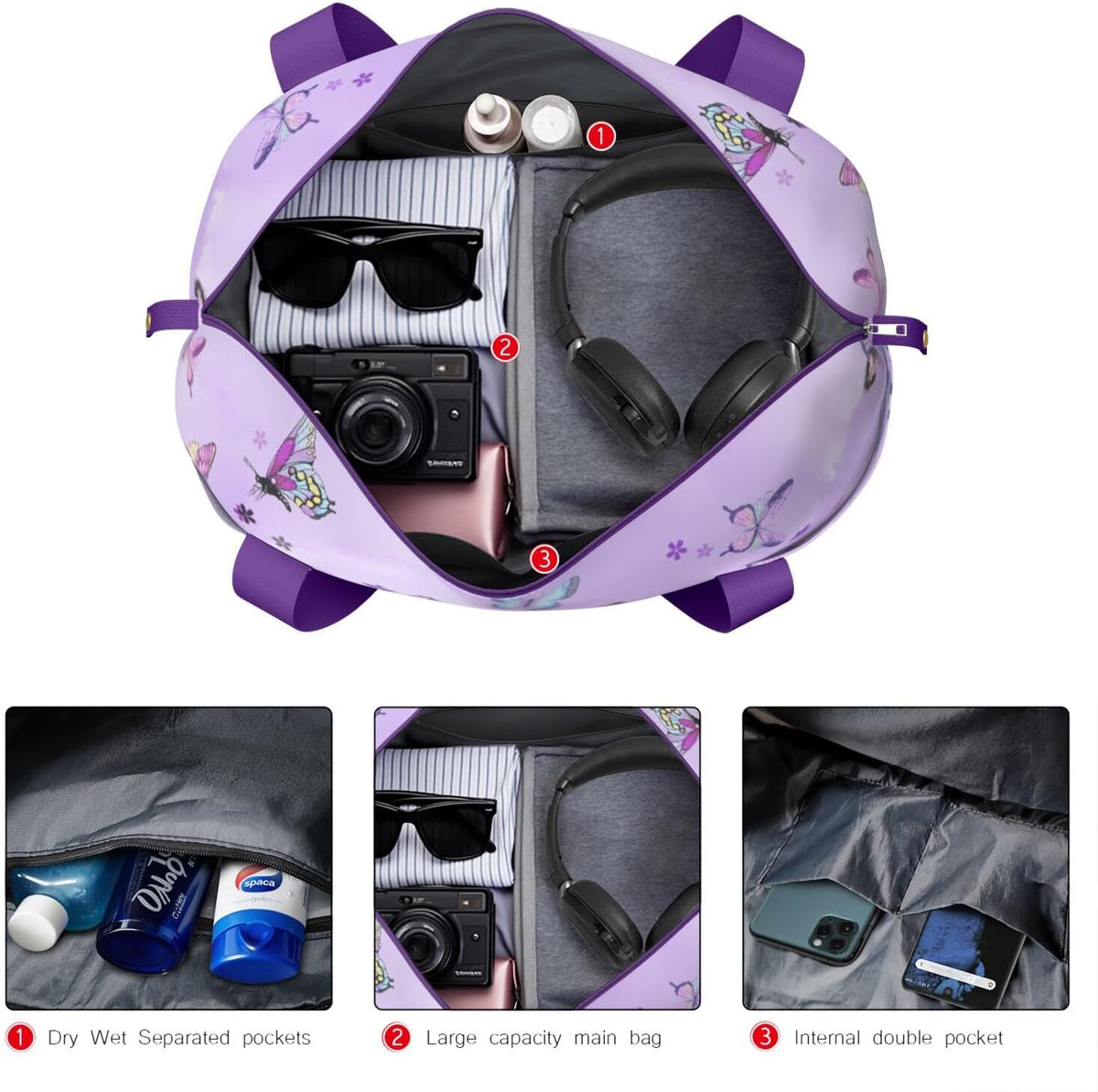 Expandable Travel Duffel Bags for Women Large - Gym Bag Waterproof Floral Weekender Beach Tote Carry on Bag with Luggage Sleeve for Spirit Airlines Personal Item Bag Overnight Mom Hospital Duffels