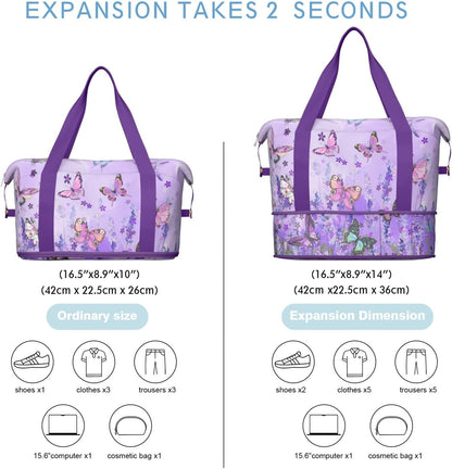 Expandable Travel Duffel Bags for Women Large - Gym Bag Waterproof Floral Weekender Beach Tote Carry on Bag with Luggage Sleeve for Spirit Airlines Personal Item Bag Overnight Mom Hospital Duffels