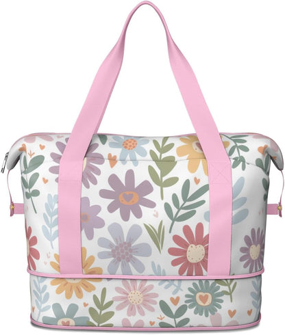 Expandable Travel Duffel Bags for Women Large - Gym Bag Waterproof Floral Weekender Beach Tote Carry on Bag with Luggage Sleeve for Spirit Airlines Personal Item Bag Overnight Mom Hospital Duffels