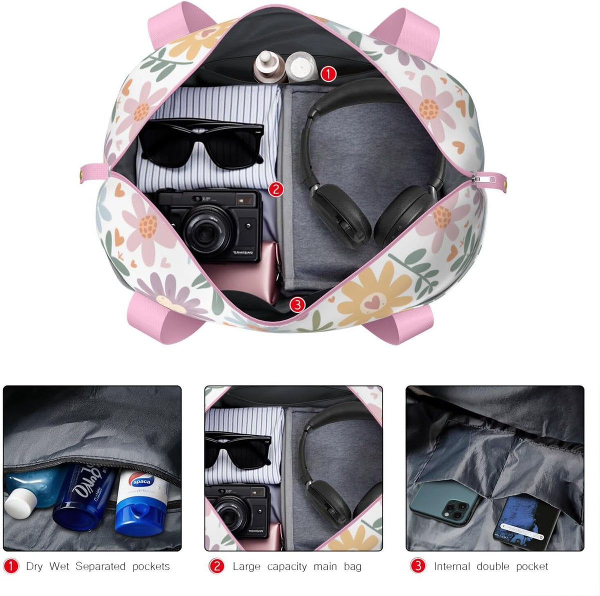 Expandable Travel Duffel Bags for Women Large - Gym Bag Waterproof Floral Weekender Beach Tote Carry on Bag with Luggage Sleeve for Spirit Airlines Personal Item Bag Overnight Mom Hospital Duffels