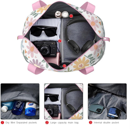 Expandable Travel Duffel Bags for Women Large - Gym Bag Waterproof Floral Weekender Beach Tote Carry on Bag with Luggage Sleeve for Spirit Airlines Personal Item Bag Overnight Mom Hospital Duffels