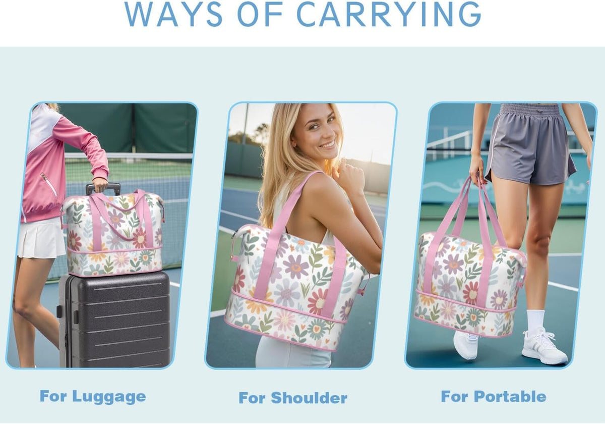 Expandable Travel Duffel Bags for Women Large - Gym Bag Waterproof Floral Weekender Beach Tote Carry on Bag with Luggage Sleeve for Spirit Airlines Personal Item Bag Overnight Mom Hospital Duffels