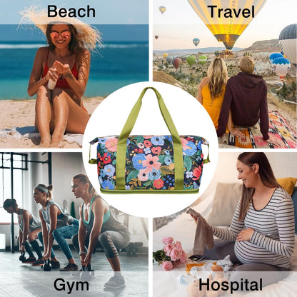 Expandable Travel Duffel Bags for Women Large - Gym Bag Waterproof Floral Weekender Beach Tote Carry on Bag with Luggage Sleeve for Spirit Airlines Personal Item Bag Overnight Mom Hospital Duffels