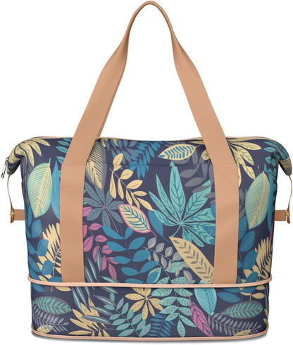 Expandable Travel Duffel Bags for Women Large - Gym Bag Waterproof Floral Weekender Beach Tote Carry on Bag with Luggage Sleeve for Spirit Airlines Personal Item Bag Overnight Mom Hospital Duffels