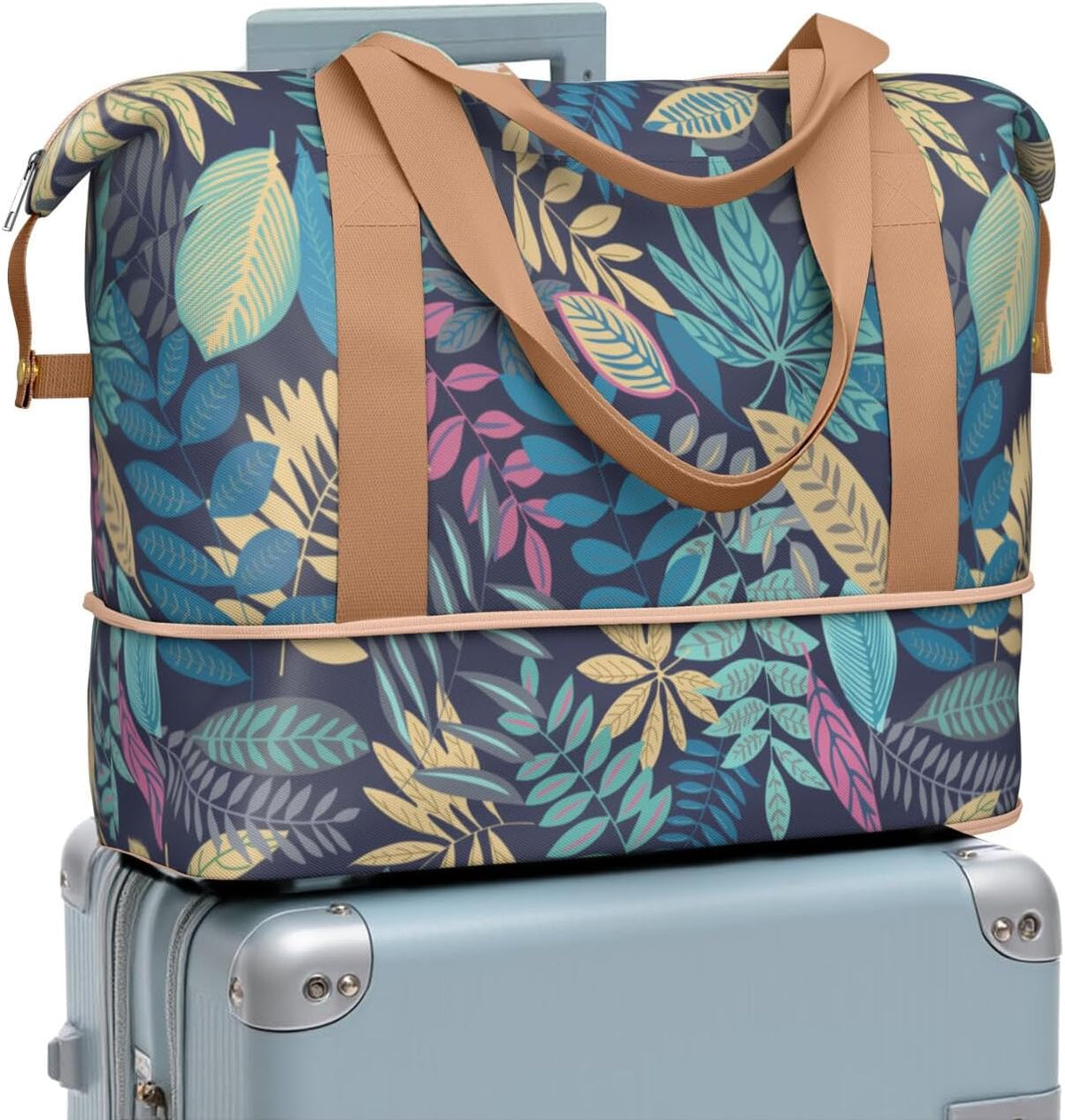 Expandable Travel Duffel Bags for Women Large - Gym Bag Waterproof Floral Weekender Beach Tote Carry on Bag with Luggage Sleeve for Spirit Airlines Personal Item Bag Overnight Mom Hospital Duffels