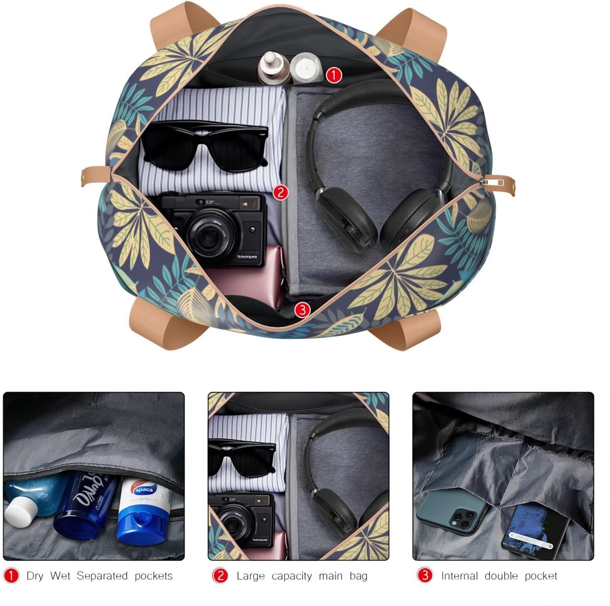 Expandable Travel Duffel Bags for Women Large - Gym Bag Waterproof Floral Weekender Beach Tote Carry on Bag with Luggage Sleeve for Spirit Airlines Personal Item Bag Overnight Mom Hospital Duffels