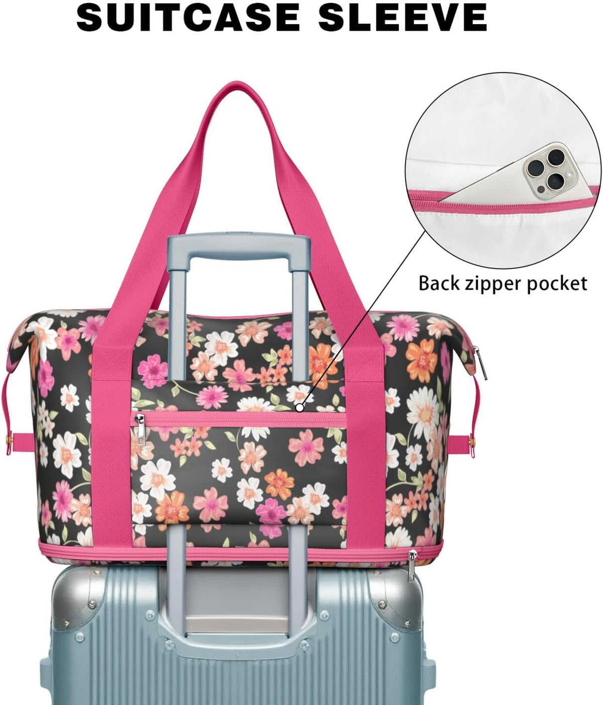 Expandable Travel Duffel Bags for Women Large - Gym Bag Waterproof Floral Weekender Beach Tote Carry on Bag with Luggage Sleeve for Spirit Airlines Personal Item Bag Overnight Mom Hospital Duffels