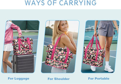 Expandable Travel Duffel Bags for Women Large - Gym Bag Waterproof Floral Weekender Beach Tote Carry on Bag with Luggage Sleeve for Spirit Airlines Personal Item Bag Overnight Mom Hospital Duffels