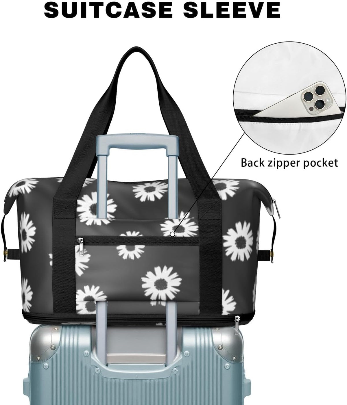 Expandable Travel Duffel Bags for Women Large - Gym Bag Waterproof Floral Weekender Beach Tote Carry on Bag with Luggage Sleeve for Spirit Airlines Personal Item Bag Overnight Mom Hospital Duffels