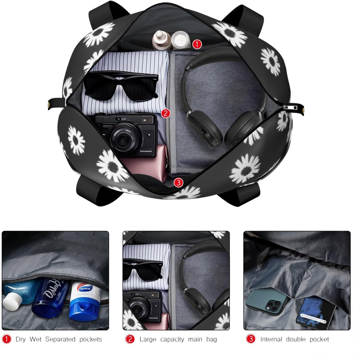 Expandable Travel Duffel Bags for Women Large - Gym Bag Waterproof Floral Weekender Beach Tote Carry on Bag with Luggage Sleeve for Spirit Airlines Personal Item Bag Overnight Mom Hospital Duffels