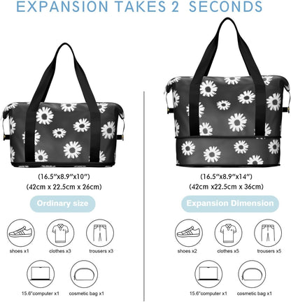 Expandable Travel Duffel Bags for Women Large - Gym Bag Waterproof Floral Weekender Beach Tote Carry on Bag with Luggage Sleeve for Spirit Airlines Personal Item Bag Overnight Mom Hospital Duffels