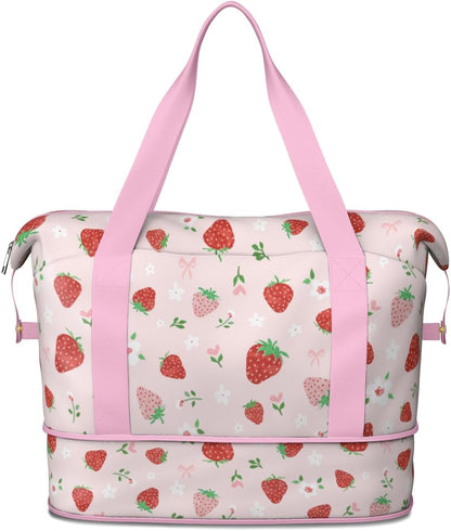 Expandable Travel Duffel Bags for Women Large - Gym Bag Waterproof Floral Weekender Beach Tote Carry on Bag with Luggage Sleeve for Spirit Airlines Personal Item Bag Overnight Mom Hospital Duffels