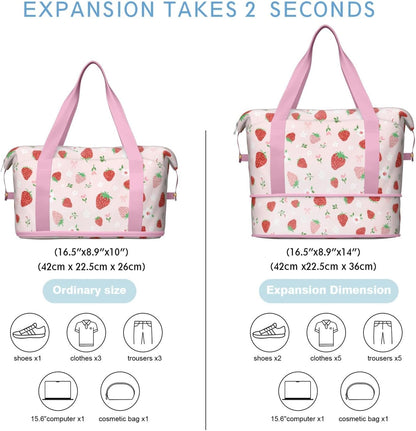 Expandable Travel Duffel Bags for Women Large - Gym Bag Waterproof Floral Weekender Beach Tote Carry on Bag with Luggage Sleeve for Spirit Airlines Personal Item Bag Overnight Mom Hospital Duffels