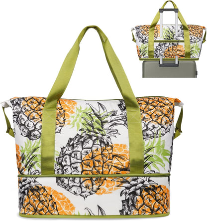 Expandable Travel Duffel Bags for Women Large - Gym Bag Waterproof Floral Weekender Beach Tote Carry on Bag with Luggage Sleeve for Spirit Airlines Personal Item Bag Overnight Mom Hospital Duffels
