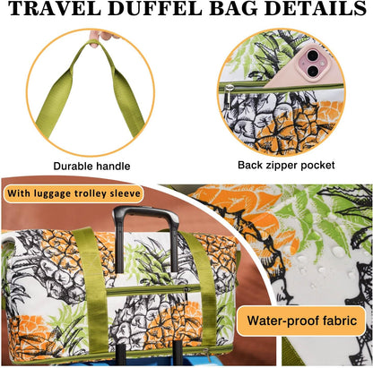 Expandable Travel Duffel Bags for Women Large - Gym Bag Waterproof Floral Weekender Beach Tote Carry on Bag with Luggage Sleeve for Spirit Airlines Personal Item Bag Overnight Mom Hospital Duffels
