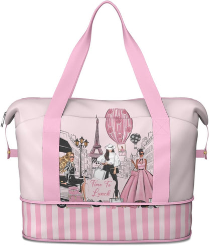 Expandable Travel Duffel Bags for Women Large - Gym Bag Waterproof Floral Weekender Beach Tote Carry on Bag with Luggage Sleeve for Spirit Airlines Personal Item Bag Overnight Mom Hospital Duffels