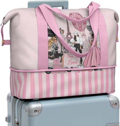 Expandable Travel Duffel Bags for Women Large - Gym Bag Waterproof Floral Weekender Beach Tote Carry on Bag with Luggage Sleeve for Spirit Airlines Personal Item Bag Overnight Mom Hospital Duffels