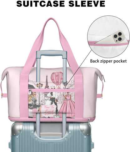Expandable Travel Duffel Bags for Women Large - Gym Bag Waterproof Floral Weekender Beach Tote Carry on Bag with Luggage Sleeve for Spirit Airlines Personal Item Bag Overnight Mom Hospital Duffels