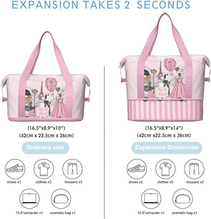 Expandable Travel Duffel Bags for Women Large - Gym Bag Waterproof Floral Weekender Beach Tote Carry on Bag with Luggage Sleeve for Spirit Airlines Personal Item Bag Overnight Mom Hospital Duffels