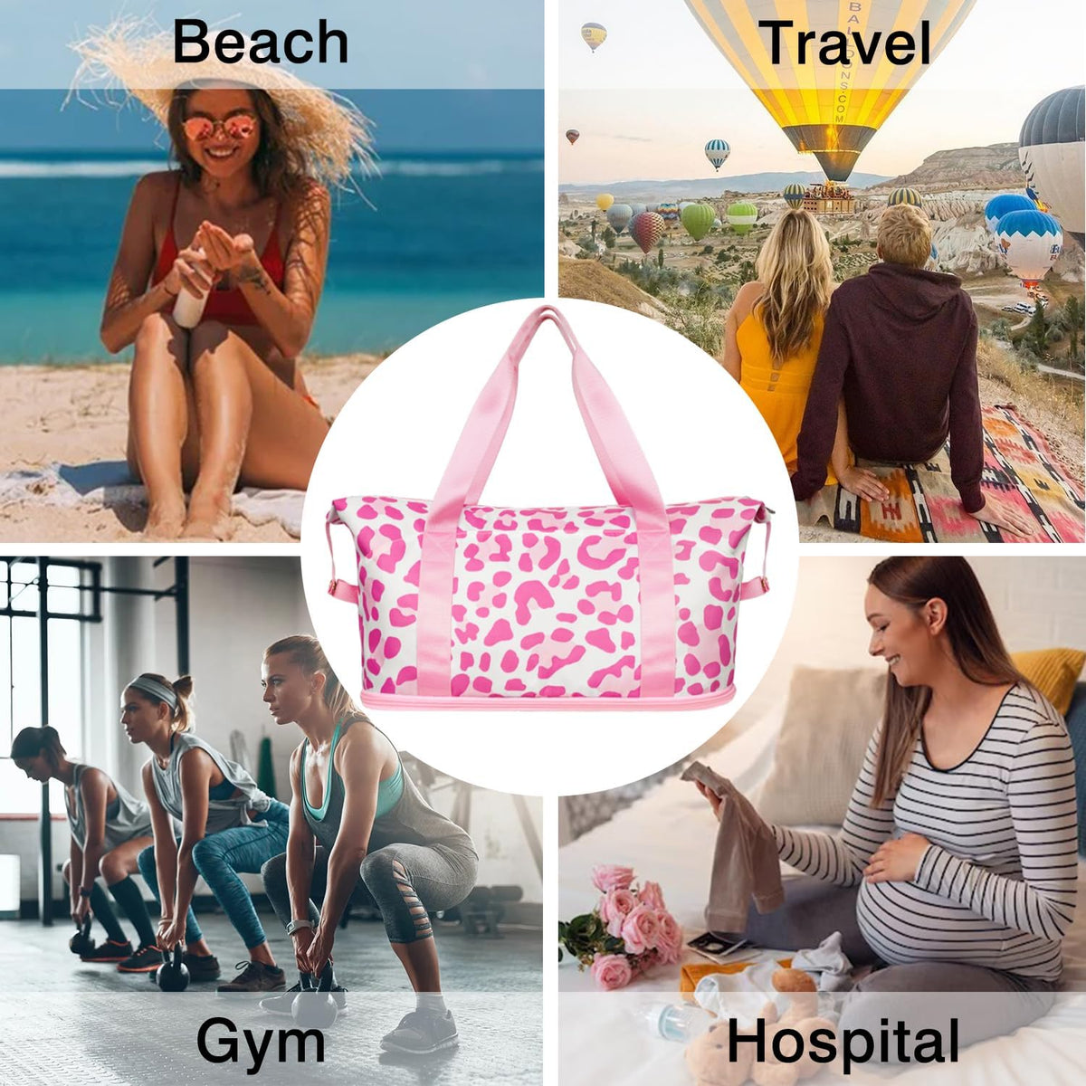 Expandable Travel Duffel Bags for Women Large - Gym Bag Waterproof Floral Weekender Beach Tote Carry on Bag with Luggage Sleeve for Spirit Airlines Personal Item Bag Overnight Mom Hospital Duffels