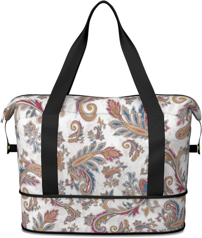 Expandable Travel Duffel Bags for Women Large - Gym Bag Waterproof Floral Weekender Beach Tote Carry on Bag with Luggage Sleeve for Spirit Airlines Personal Item Bag Overnight Mom Hospital Duffels