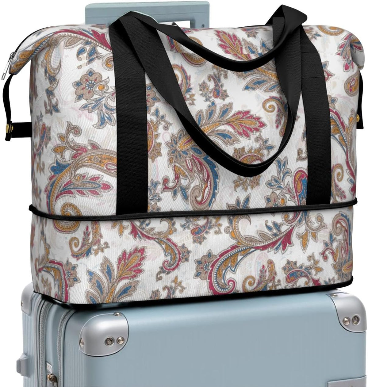 Expandable Travel Duffel Bags for Women Large - Gym Bag Waterproof Floral Weekender Beach Tote Carry on Bag with Luggage Sleeve for Spirit Airlines Personal Item Bag Overnight Mom Hospital Duffels