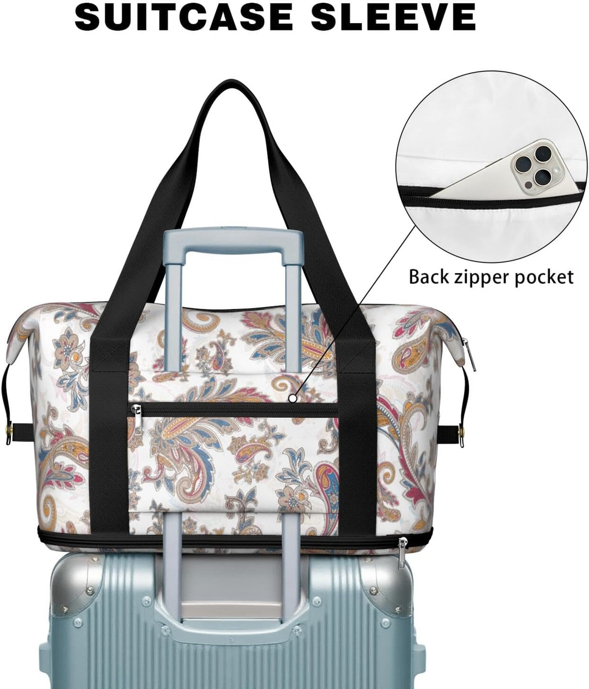 Expandable Travel Duffel Bags for Women Large - Gym Bag Waterproof Floral Weekender Beach Tote Carry on Bag with Luggage Sleeve for Spirit Airlines Personal Item Bag Overnight Mom Hospital Duffels